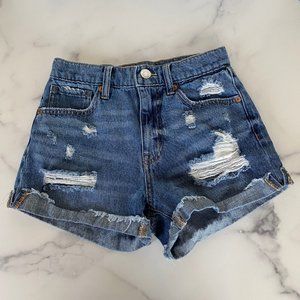 Aeropostale Blue Denim Distressed High Rise Shorts